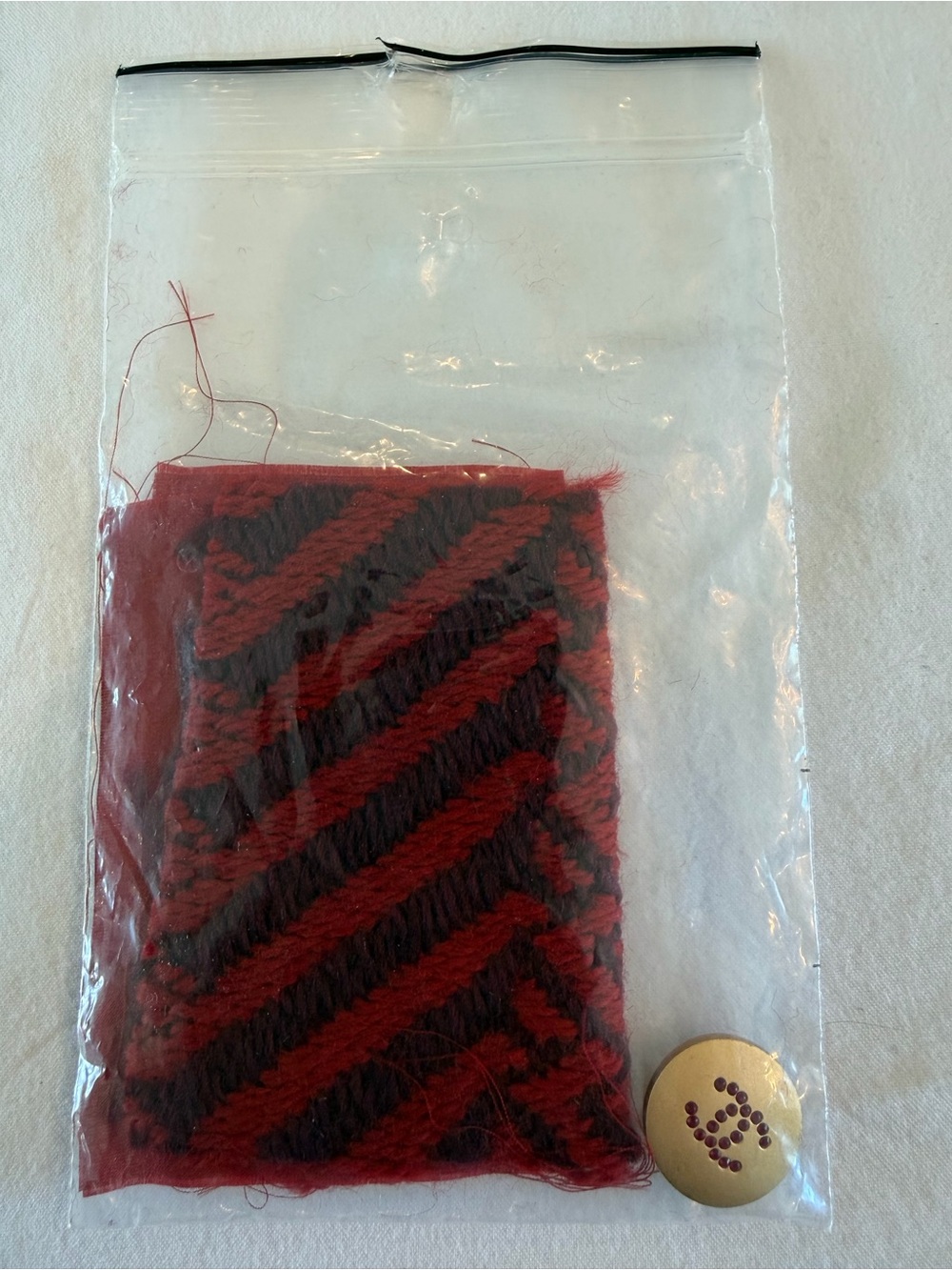CHANEL Red and Black Striped Cloth Patch with Button